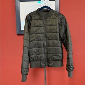 Olive Green Quilted Bomber Jacket